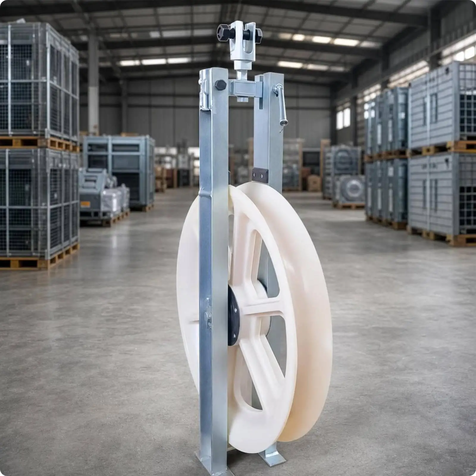 Wide-Groove Hanging Cable Pulley | Top hanger Eye, Cable Payout Pulley with Single Wheel, for Overhead Installation