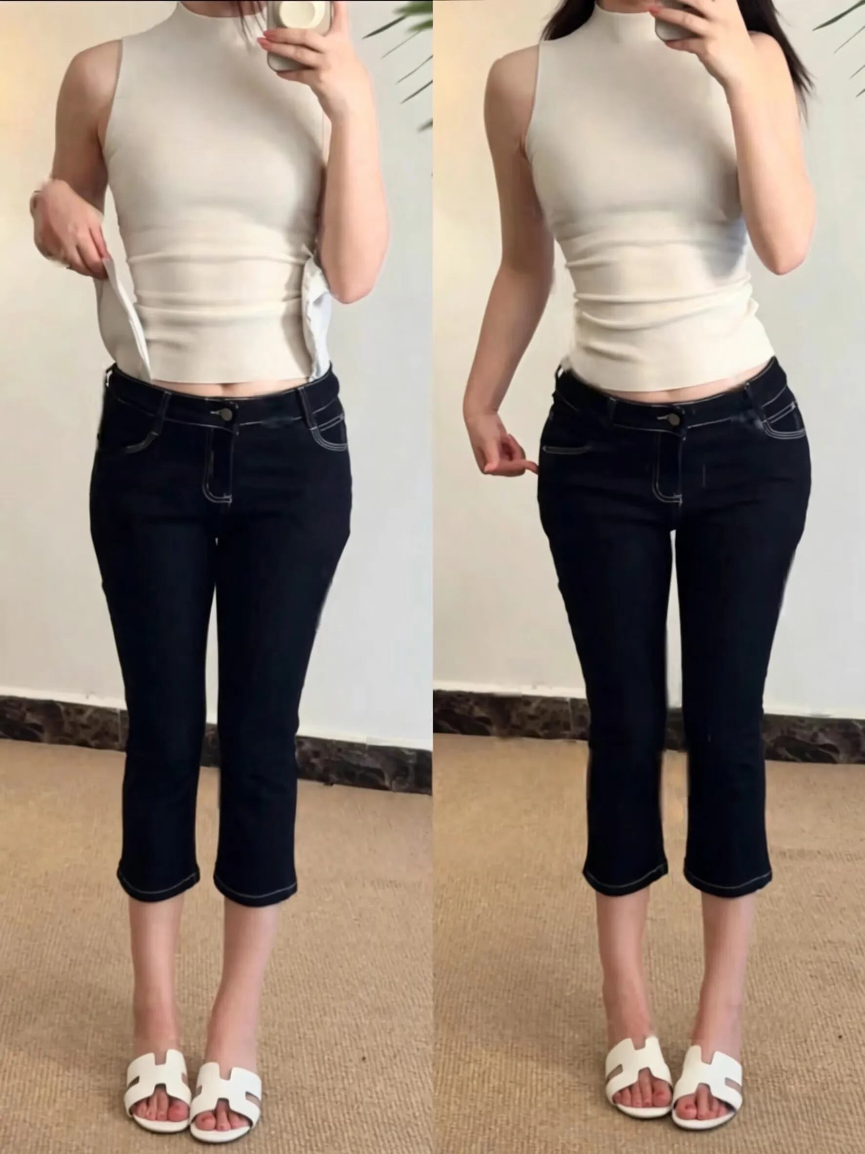 

High Waist Slim Fit Capri Jeans Women's Fashionable Leggy Sexy Korean Style Hot Girl Jeans Cotton Stretch Denim Summer