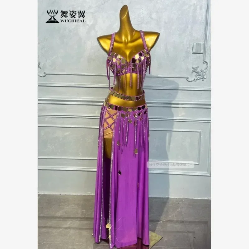 Vestido de actuación femenina adulta, vestido de práctica, traje de danza Oriental, danza del vientre femenina púrpura