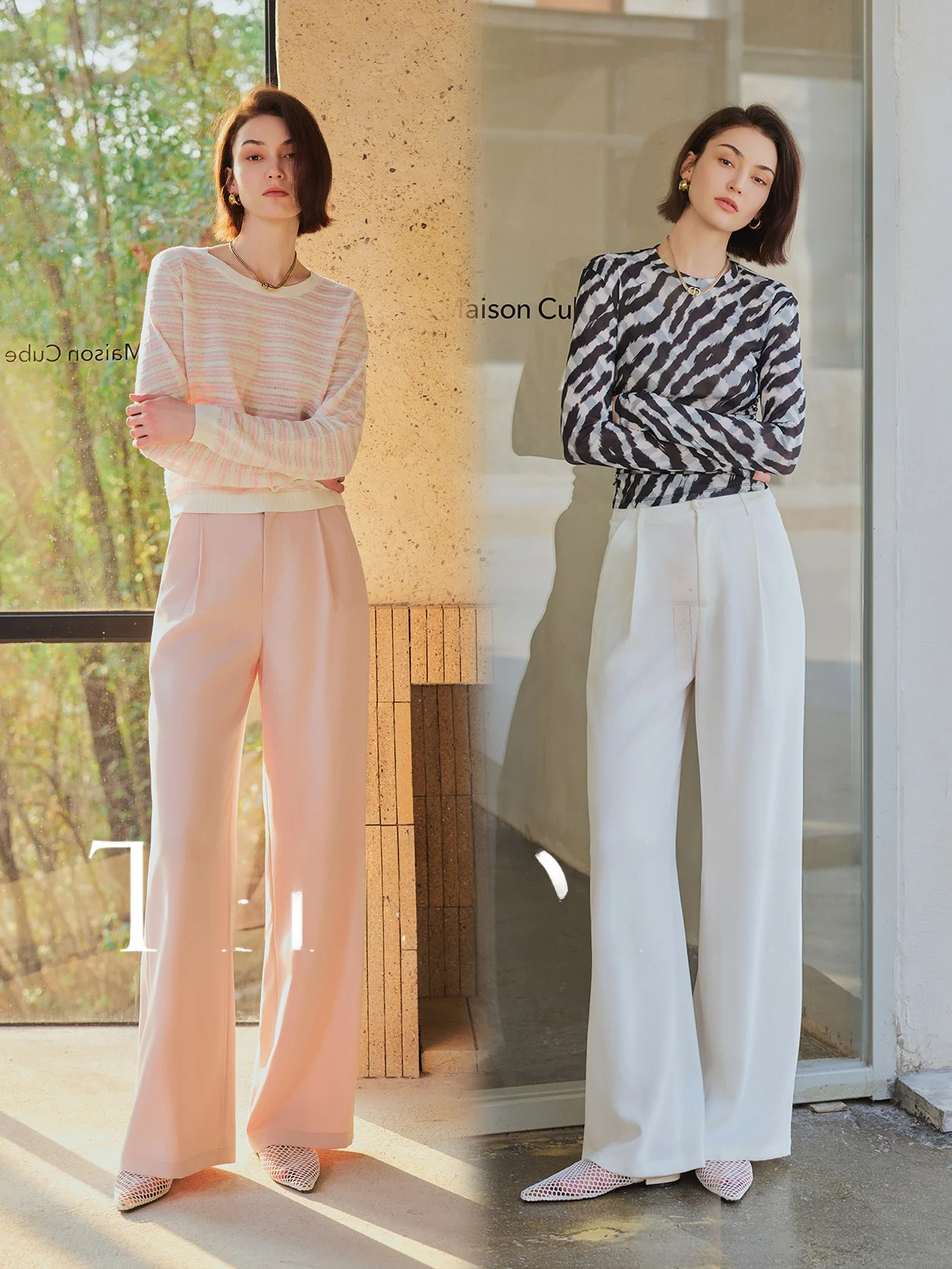 

Fashionable the Diva Straight Leg Pants Casual Drapey Commute Pink Acetate Fiber mid Waist Ladies Trousers Commute Style