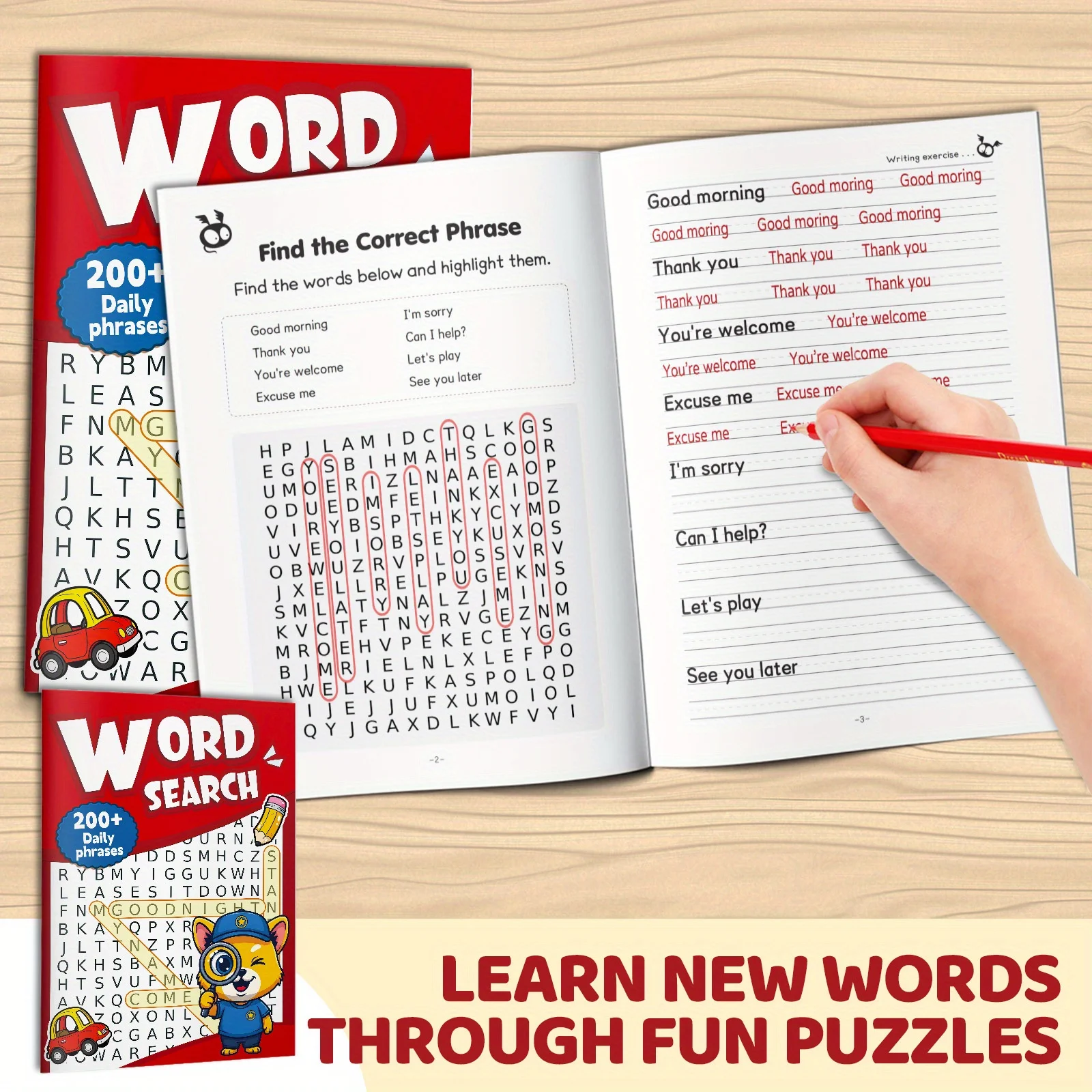Word Search and Phrase Writing Workbook for Kids, Fun Find-and-Write Activities with Common English Phrases