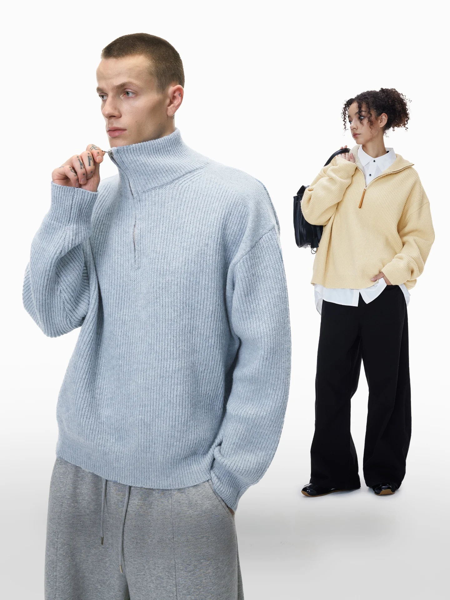 

Свободный крой, высокий шерстяной свитер на молнии, трикотажная одежда, удобная уличная одежда Lazy Sle на осень и зиму