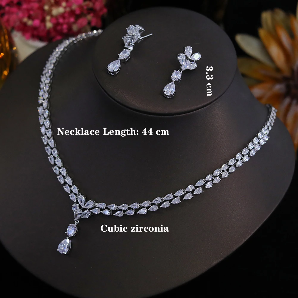 ASNORA New Design Luxury Cubic Zirconia Water Drop Necklace Earrings Set for Women High Quality Wedding Party Dress Jewelry