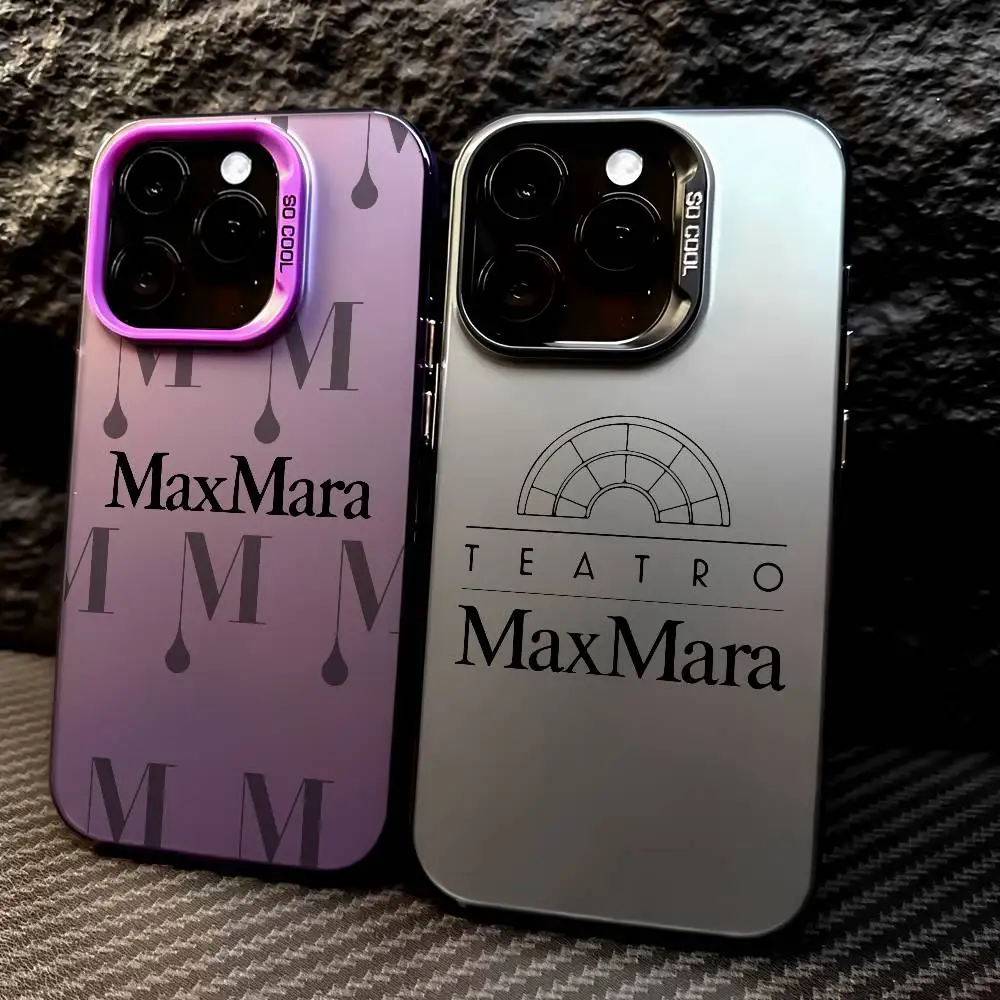 Fashion Max Mara Brand Phone Case For iPhone 16 15 14 13 12 17 Pro Max Independent Metal Button Electroplating Mobile