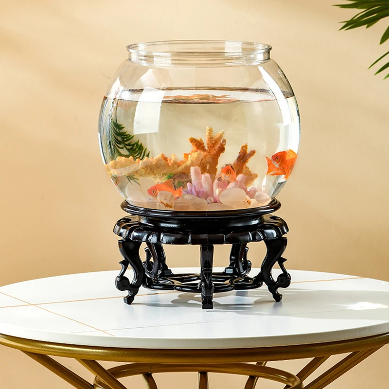 Luxury Transparent Round Fish Tank Portable Small Plastic Fish Bowl Desktop Aquarium Bowl Light for Home Office Decoration