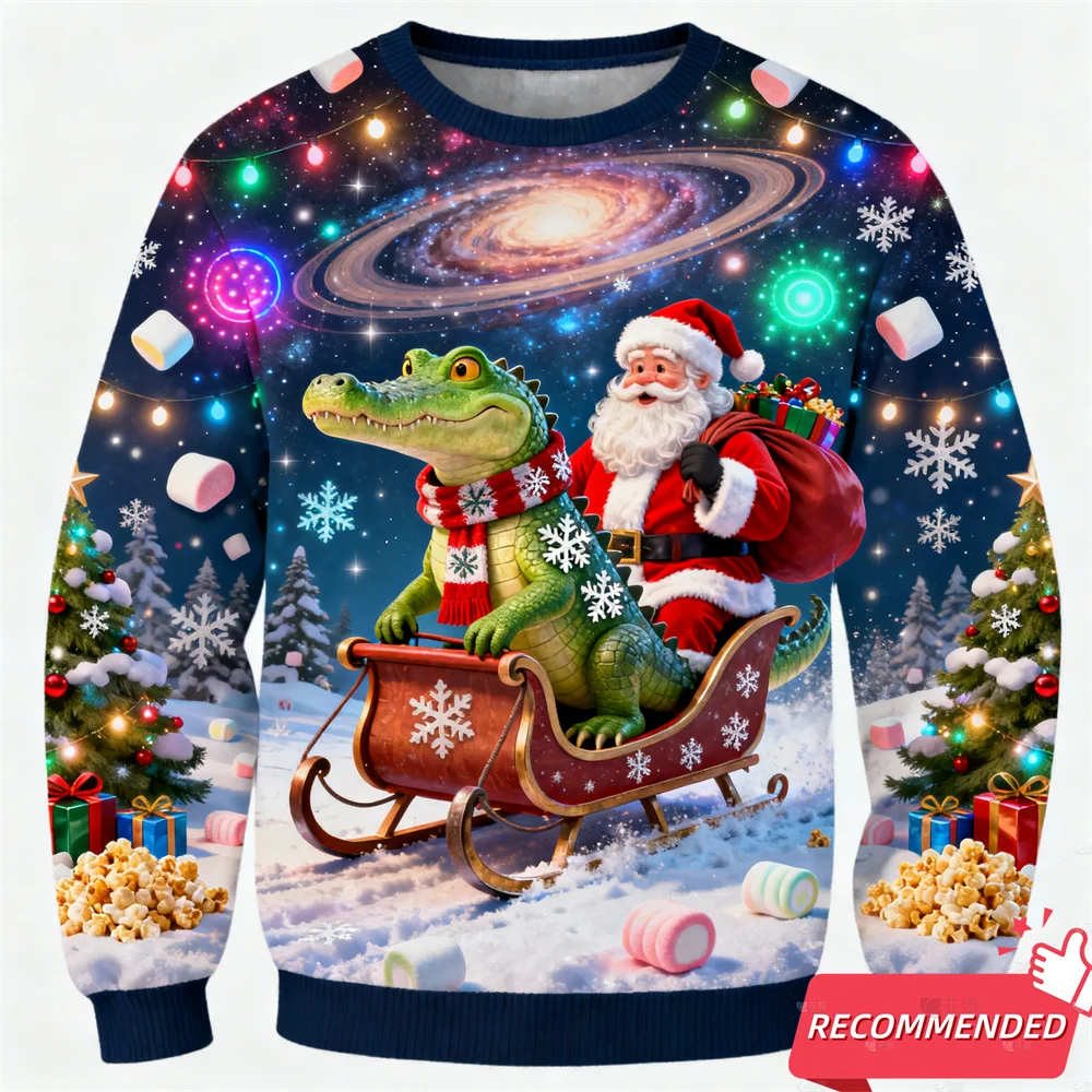 

Anime Santa Claus & Animal Ugly Christmas Sweater Funny Design Monkey Hedgehog Graphic Sweatshirts Unisex Y2k Sweaters Man Gifts
