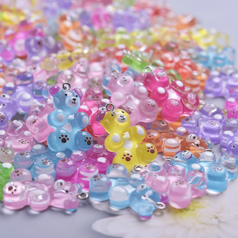10/30/50/100pcs Colorful Candy Gummy Bear Cute Resin Charms DIY Animal Pendant For Earrings Keychain Necklaces Jewelry Making