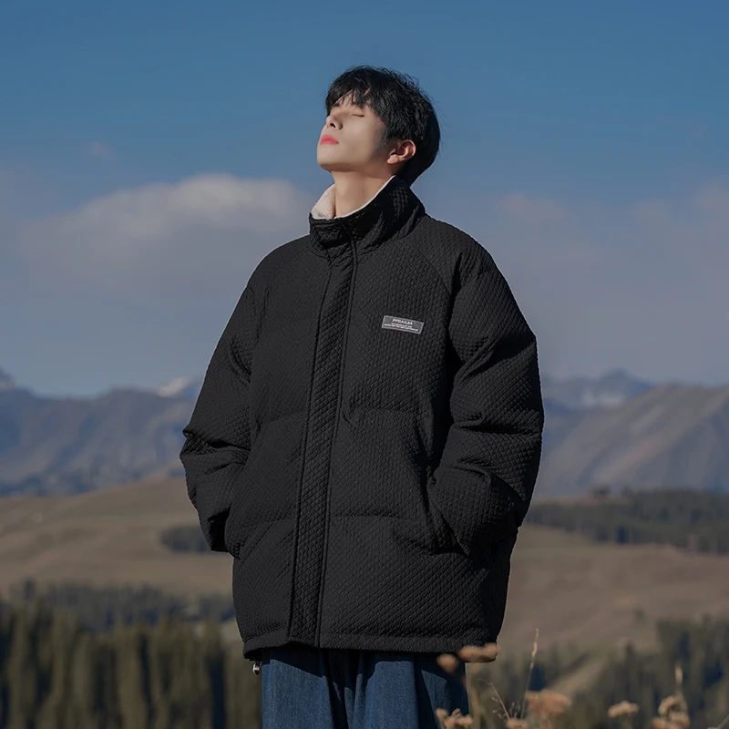 

Lamb Fur Jaet Men's Textured Fce Lined Thi Winter Warm Cotton Coat American Trendy Brand Lamb Hair Cotton Coat