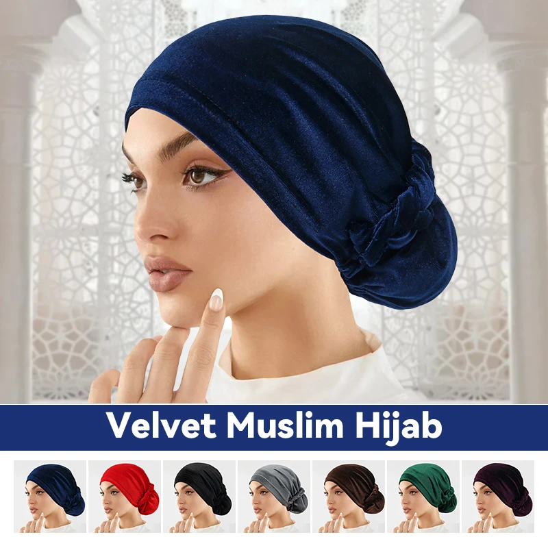

Soft Elastic Velvet Instant Turban Inner Hijabs Caps Hat Muslim Fashion Women's Headscarf Solid Color Women Hijab Bonnet 2025