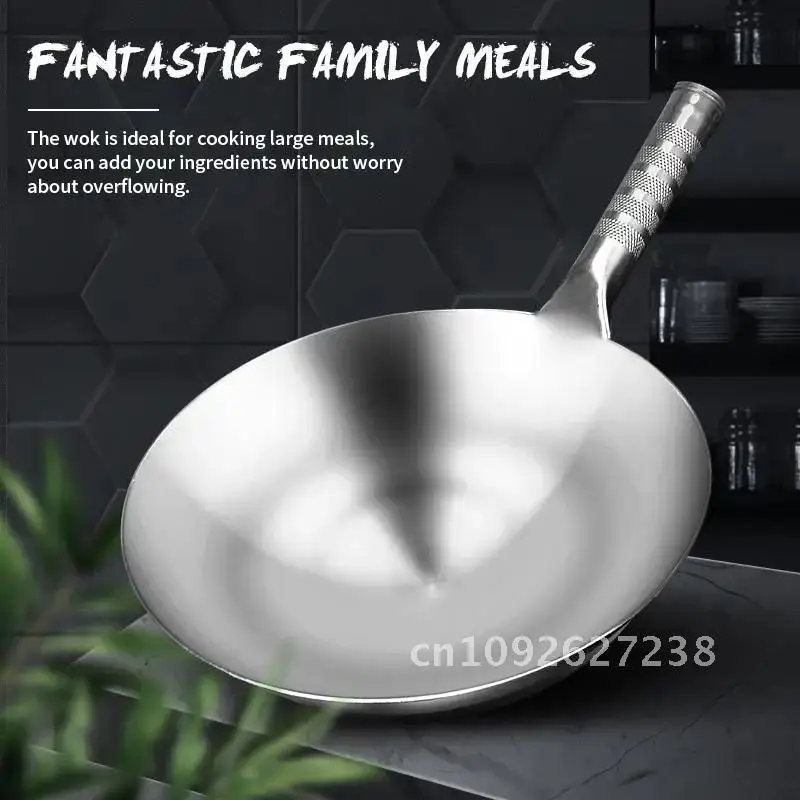 Stainless Steel Wok 1.8mm Thick High Quality Chinese Handmade Wok Traditional Kitchen Non-stick Anti-rust Gas Wok Pan Cooking