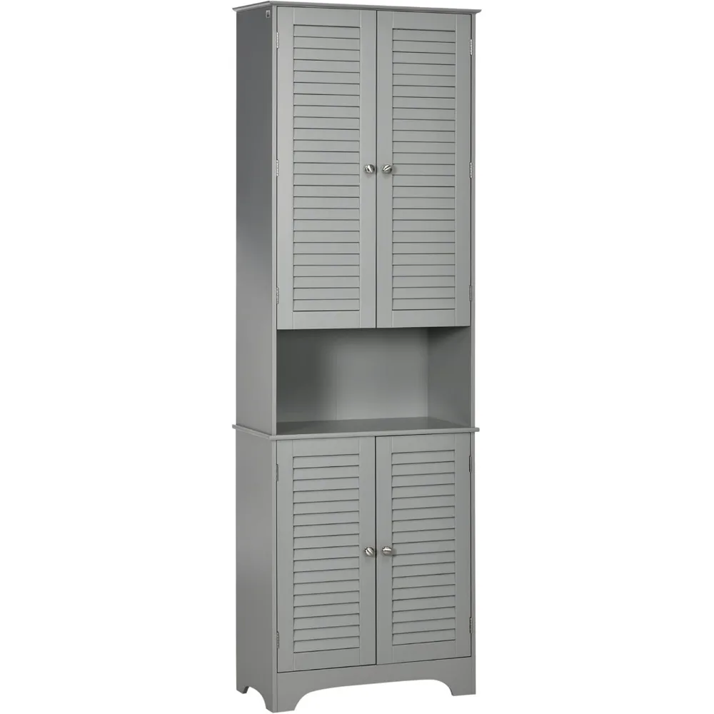 

Tall Narrow Bathroom Storage Cabinet with Doors and Shelf Adjustability, Freestanding Linen Cabinet with 2 Cabinets and C