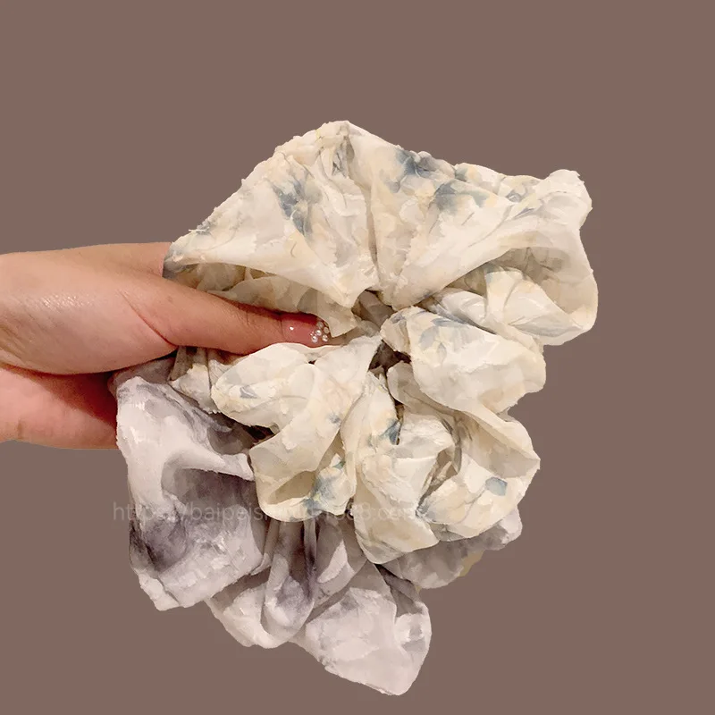 

1pc 2026 New Chinese Vintage Floral Large Scrunchie High Elastic Ponytail Holder for Half Up Hairstyle Daily Use