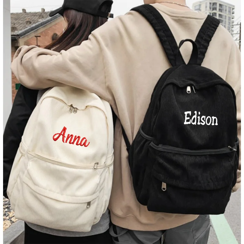 Personalized Backpack For Female High School Students, Corduroy Backpack For Men, New Solid Color Striped Backpack For Couples