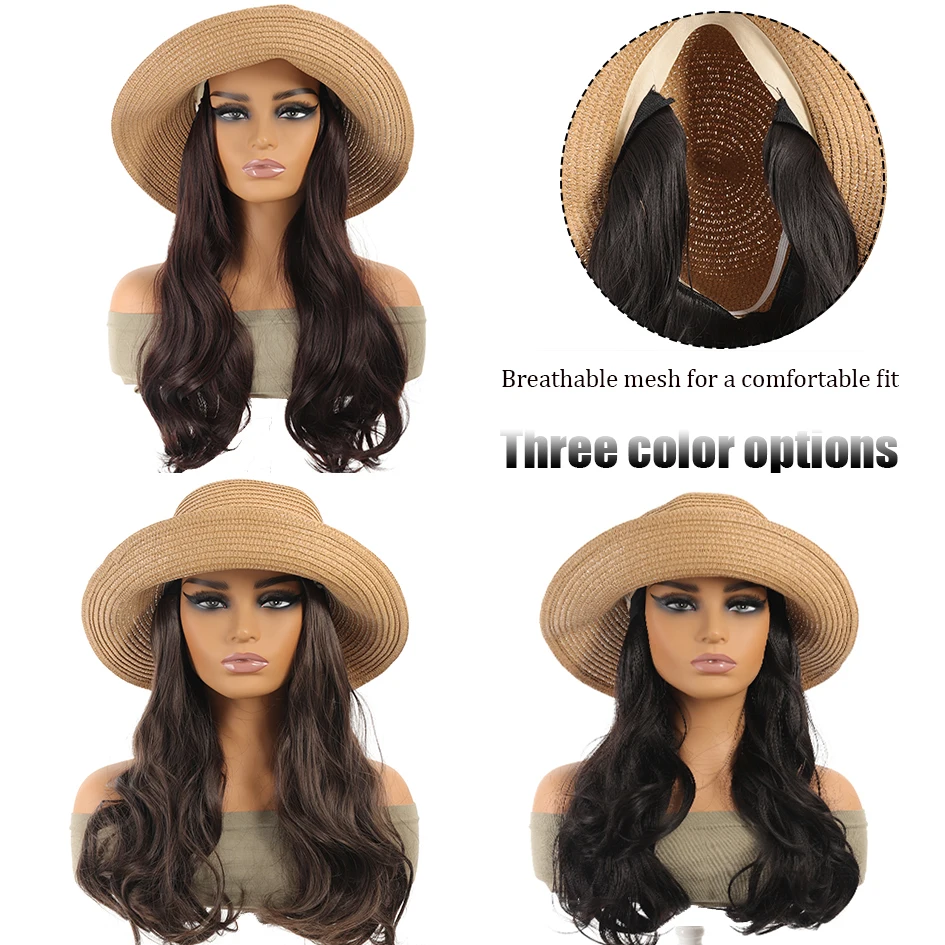 Synthetic High Temperature Resistant Fisherman Straw Hat Wave Wig Easy to Wear 16 Inch Daily Wear Sunscreen, Sunshade Bucket Hat