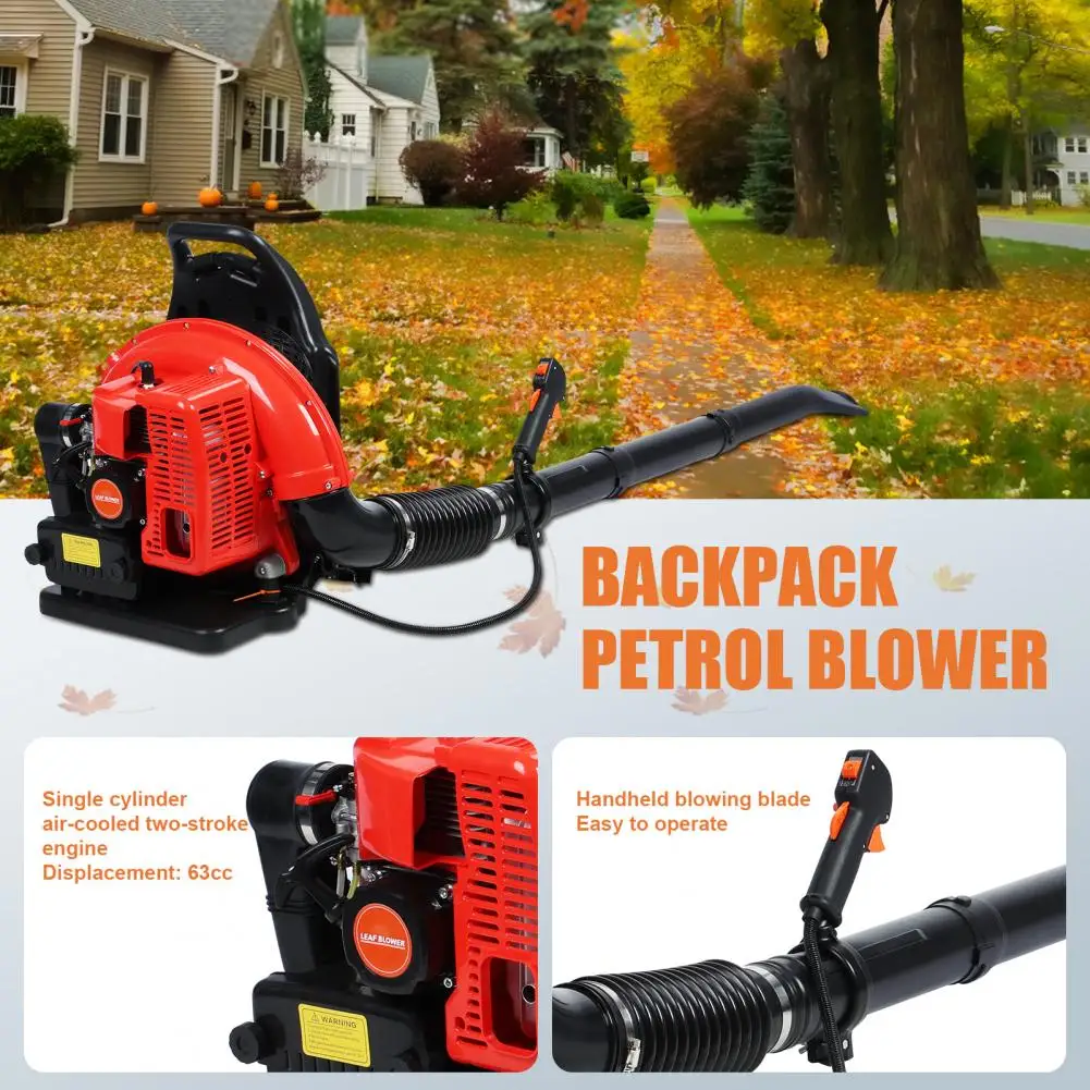 Backpack Leaf Blower, 63CC 665CFM 2-Stroke Engine Gas Leaf Blower,High Strength Gas Powered Snow Blower Powerful Engine (Red)