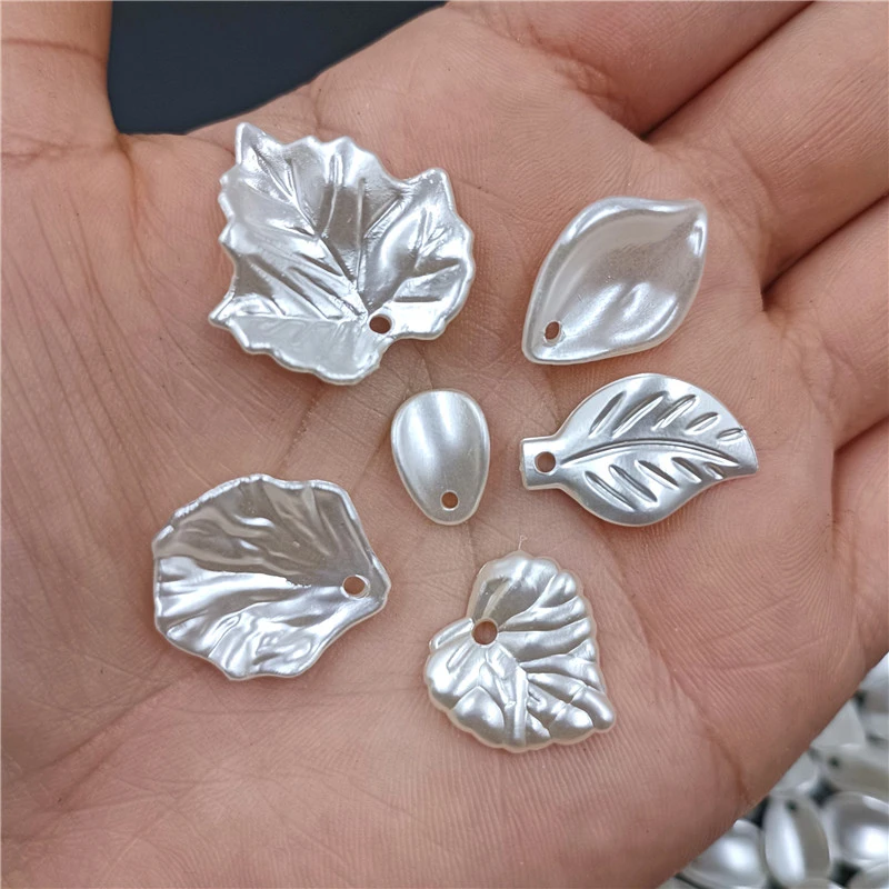 20pcs Leaf Shaped White ABS Pearl Beads Handmade Crafts Loose Beads Jewelry Accessories For DIY  Hair Jewelry Earrings Pendant