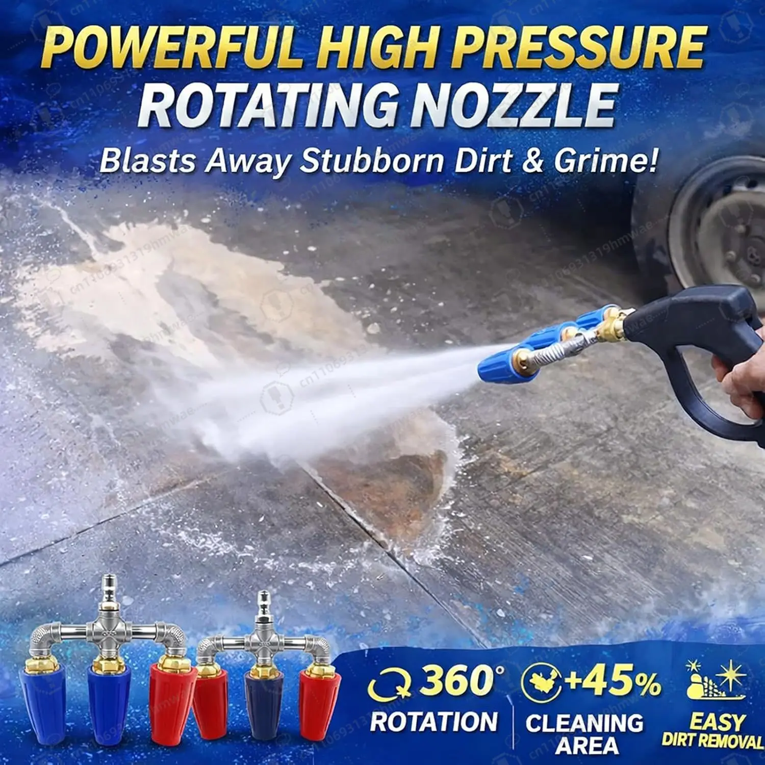 3 Head Pressure Washer Nozzle 4000 PSI Max 360 Rotating Turbo Tip 4-6 GPM 2 0 Orifice 1/4 Quick Connect for Power Washer Blue