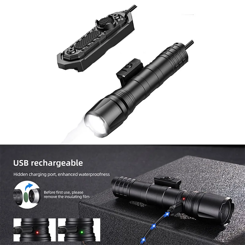 

EZshoot 1800 Lumens LED Light with Remote Pressure Switch Compatible with 1913 Rail Rechargeable Flashlight with Strobe Mode