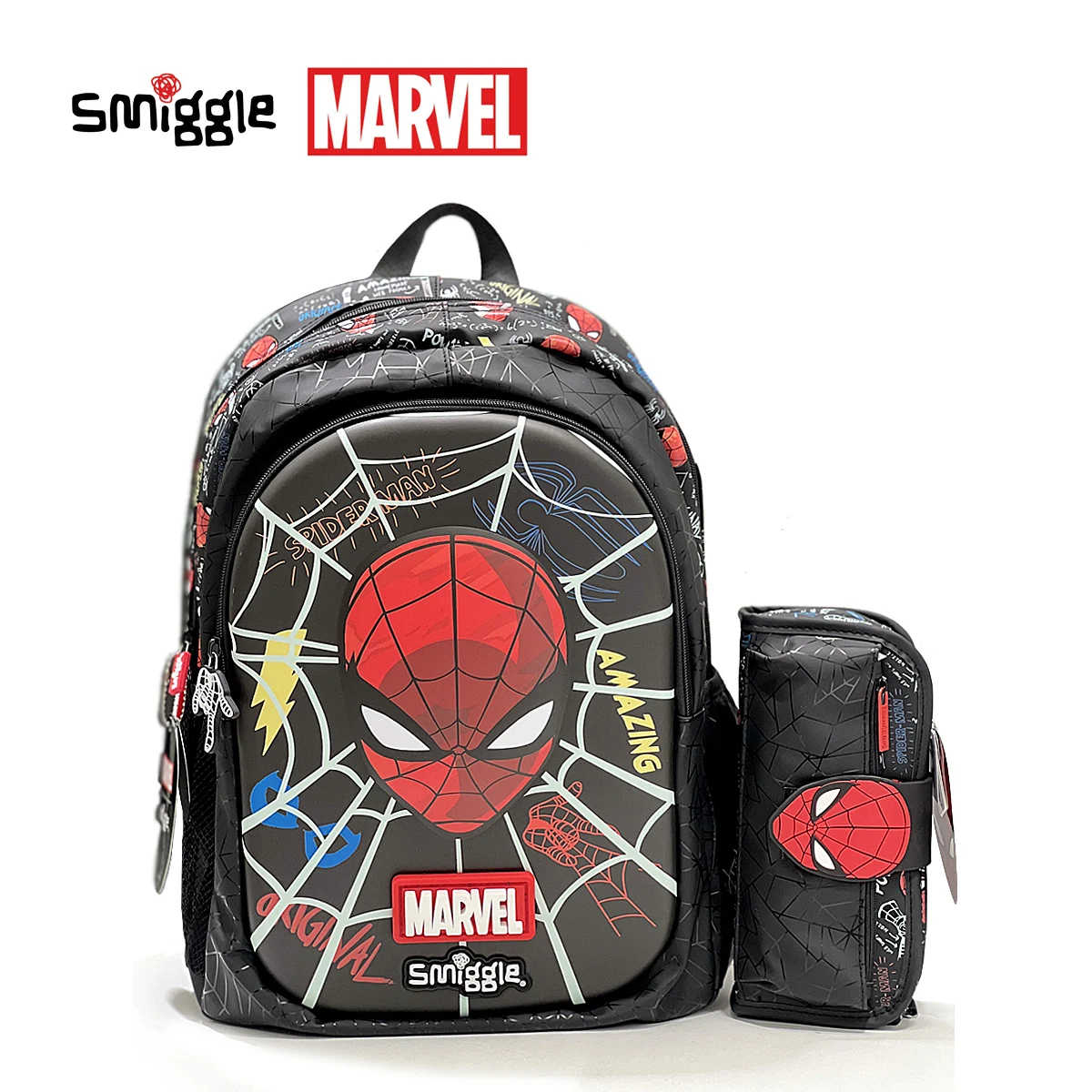 MINISO Marvel Kinderschultasche, Smiggle-Rucksack für Jungen von 7–16 Jahren, 40,6 cm, wasserdichte Lunchtasche für Studenten, schönes Federmäppchen