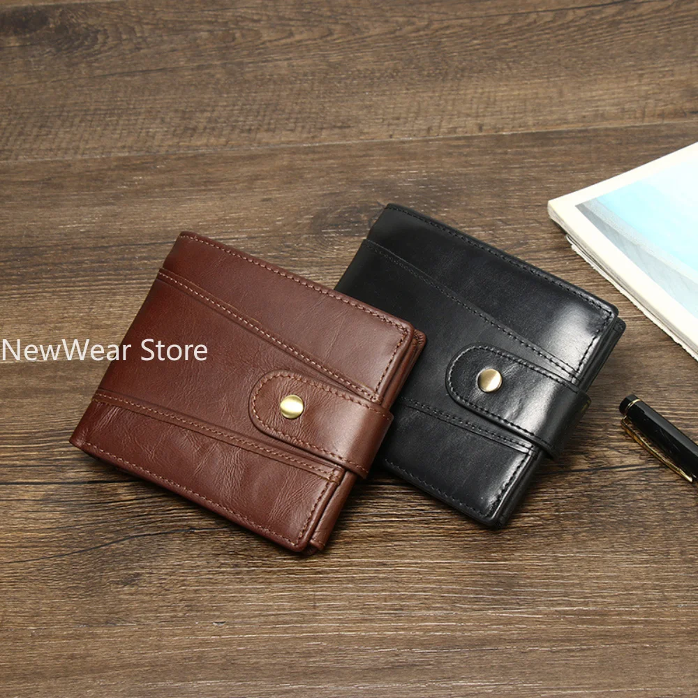 

Мужской винтажный кошелек из натуральной кожи, вертикальный RFID-блокирующий двойной держатель для карт с защитой от кражи