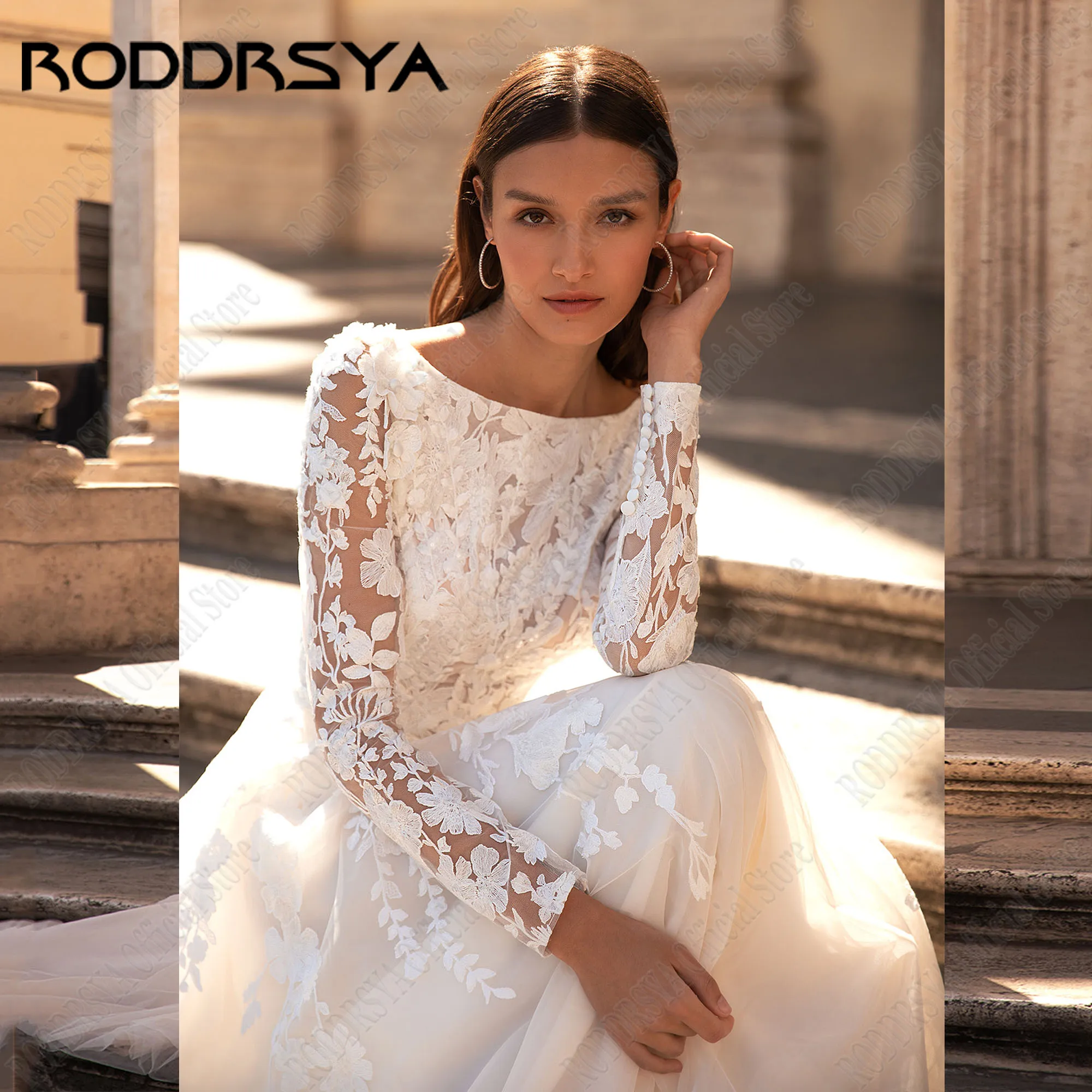 RODDRSYA Muslim Wedding Dresses 2024 Bride Long Sleeves Beading A-Line Lace Bride Gowns Applique Vestido De Novia Customized