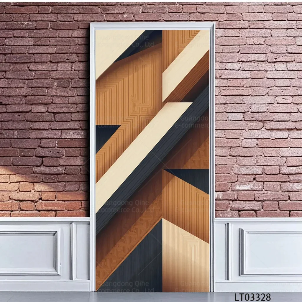 Wood Panel Door Decal Self-Adhesive Vinyl Waterproof Diagonal Geometric Wood Sticker for Bedroom Door Wardrobe Art Mural Decals