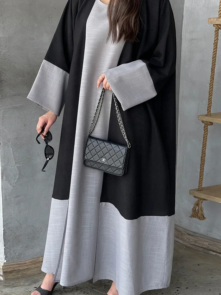 Eid Muslim Dress For Women Party Abaya 2 Piece Set Cotton Liene Morocco Ramadan Lace-up Kaftan Islam Dubai Arab Long Robe Spring