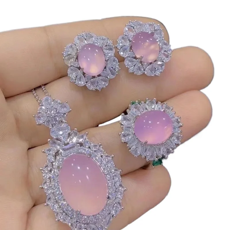 Women\'s Necklace Bracelet Ring Set with Chalcedony Set of Three