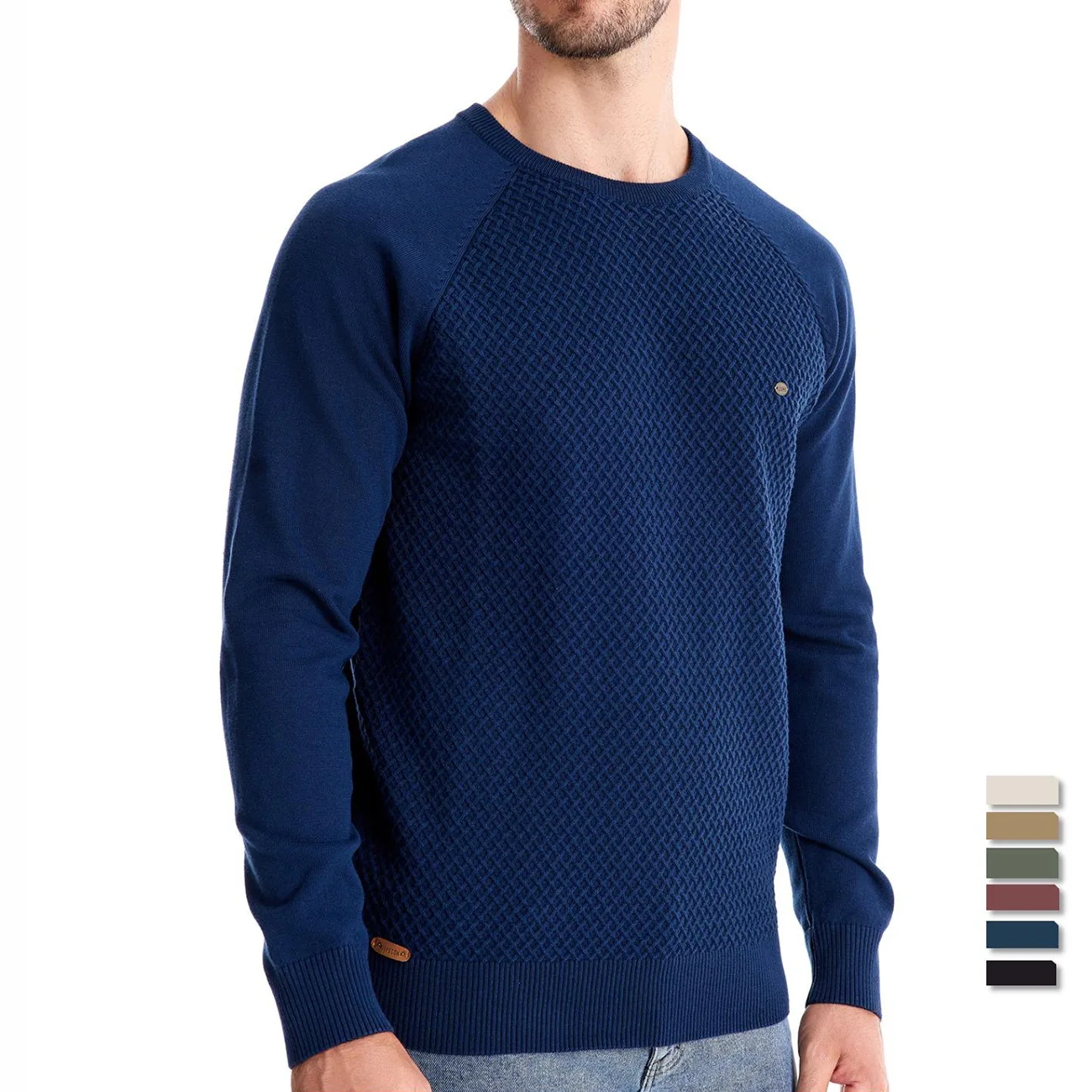 2024 Autumn And Winter New Cotton Men's Pullover Solid Color Raglan Sleeve Knitted Sweater