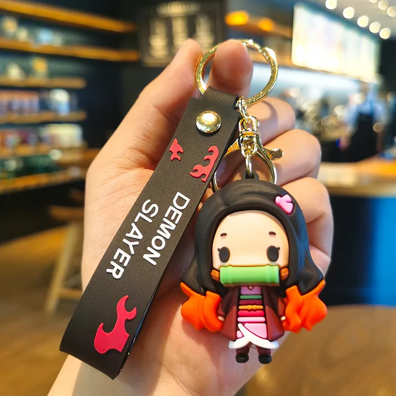 Anime Demon Slayer Kimetsu No Yaiba Blade of Ghost Keychain Cute Characters Bag Pendant Car Key Chain Ring Fans Gift Jewelry