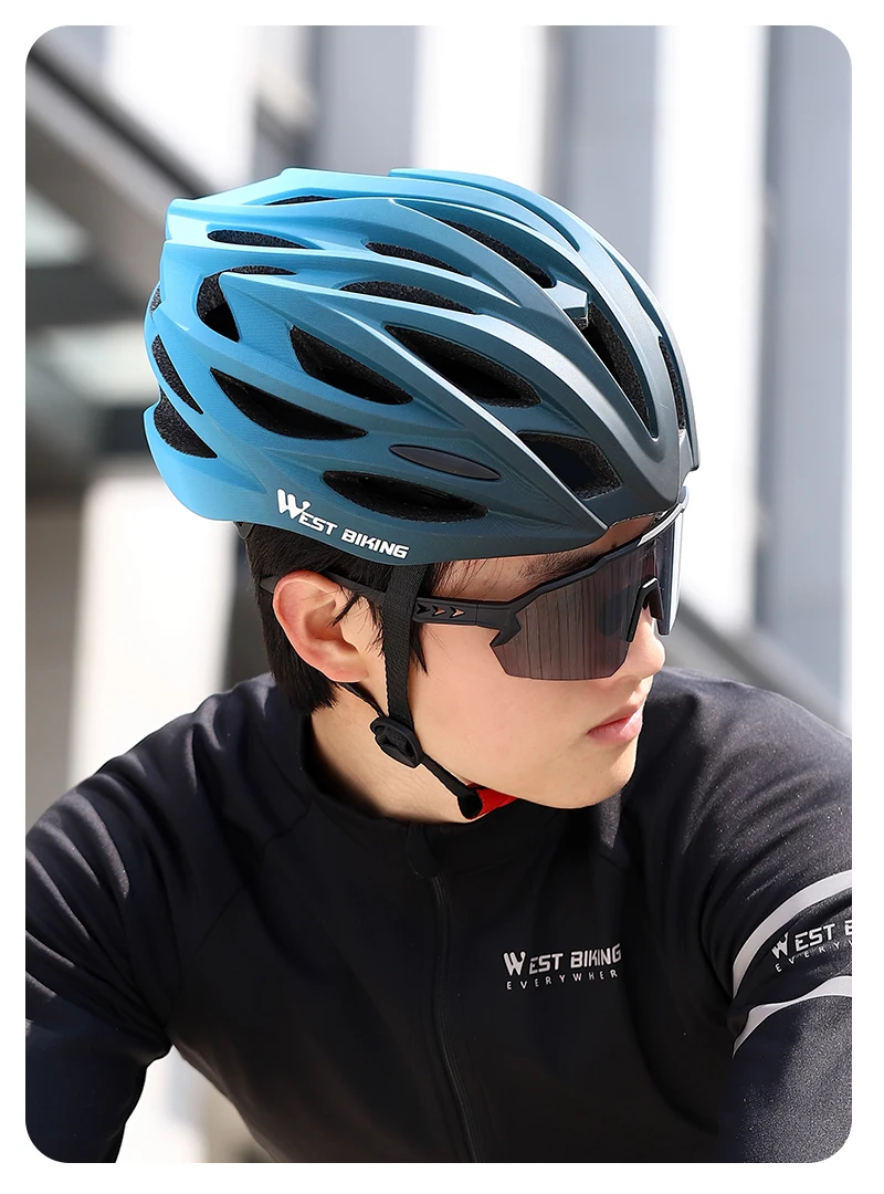 WEST BIKING Fahrradhelm Ultraleicht Integral Geformt 28 Belüftungsöffnungen Farbverlauf Verstellbare Größe M L Rennrad MTB Fahrradhelm Unisex – Detail 17