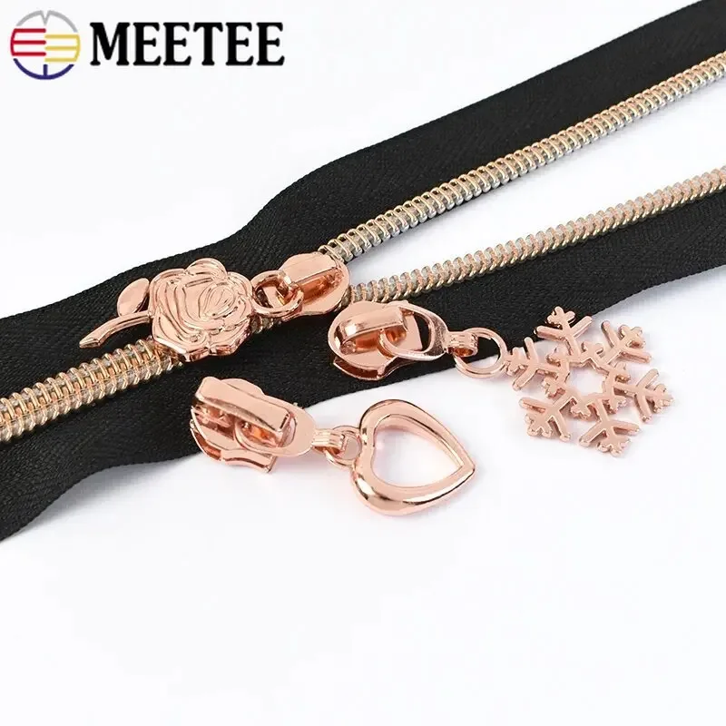 5/10/20Pcs 5# RoseGold Zipper Puller Sliders for Nylon Zippers By The Meter Repair Closure Zips Head Zip Lock Sewing Accessories