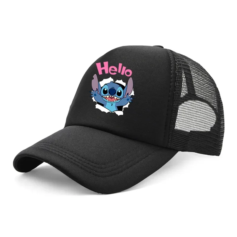 Stitch Hat Print Cartoon Peaked Hat Summer Travel Sun Hat Men\'s and Women\'s Fashion Mesh Hat Boys Girls Anime Kawaii Cartoon