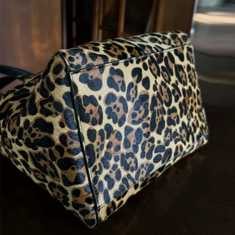Leather Bucket Bags For Women Luxury Designer Handbags Purses 2026 New In Real Horse Hair Leopard Print Chain Underarm Shoulder - view 5