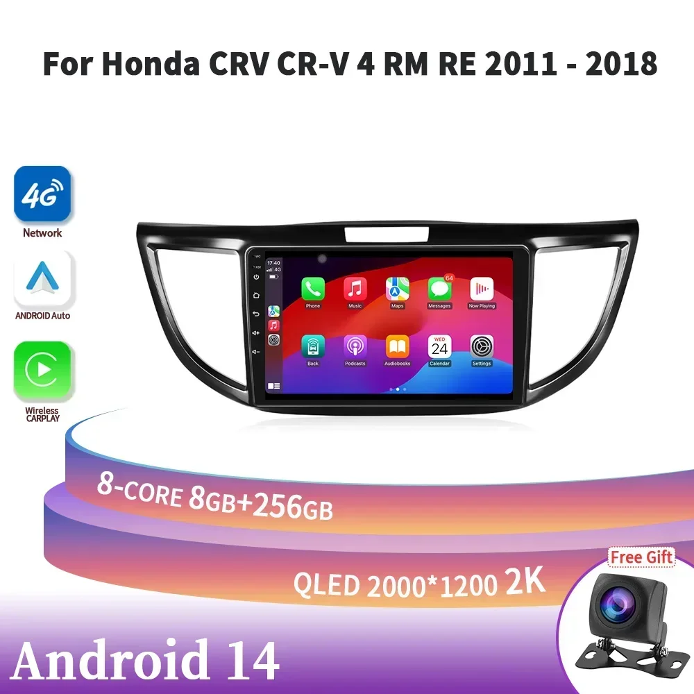 

Автомобильный радиоприемник Android 14, мультимедийная навигация для Honda CRV CR-V 4 RM RE 2011-2018, беспроводной стереоприемник Carplay, GPS 2DIN, Wi-Fi