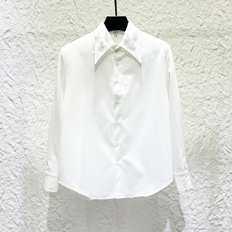 الفاخرة ثلاثية الأبعاد المطرزة زهرة طويلة الأكمام قميص الرجال شخصية الإبداعية القمصان العصرية فضفاضة الاجتماعية مأدبة حفلة قميص غير رسمي