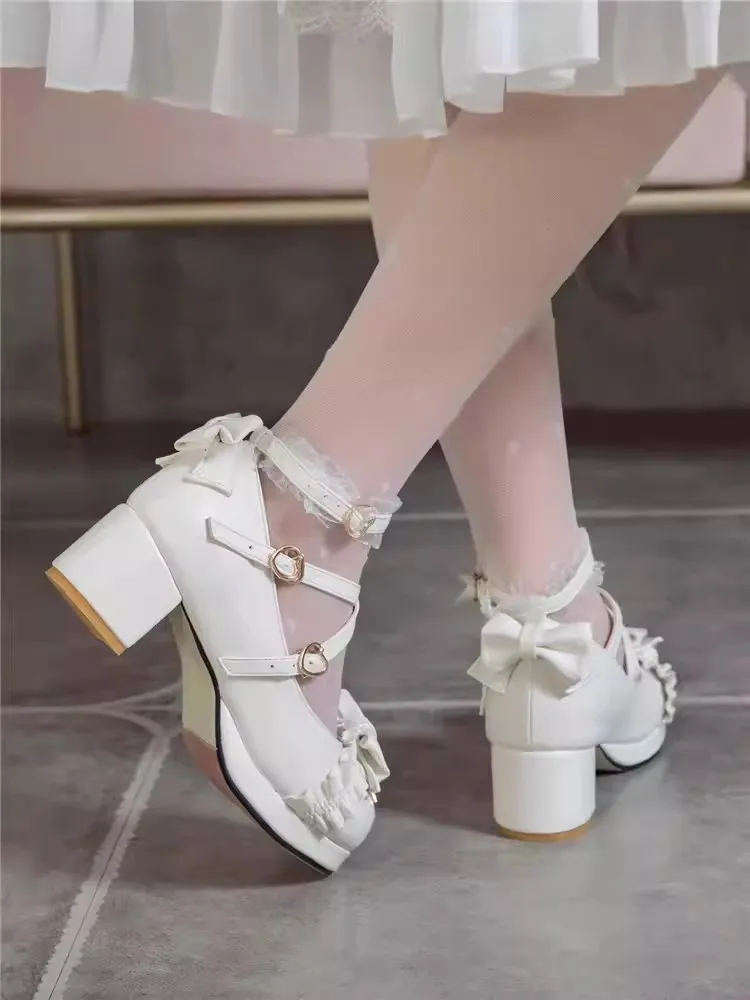 Scarpe da principessa con tacchi alti per ragazze lolita scarpe per bambini scarpe in pelle per ragazze scarpe per studenti delle scuole elementari