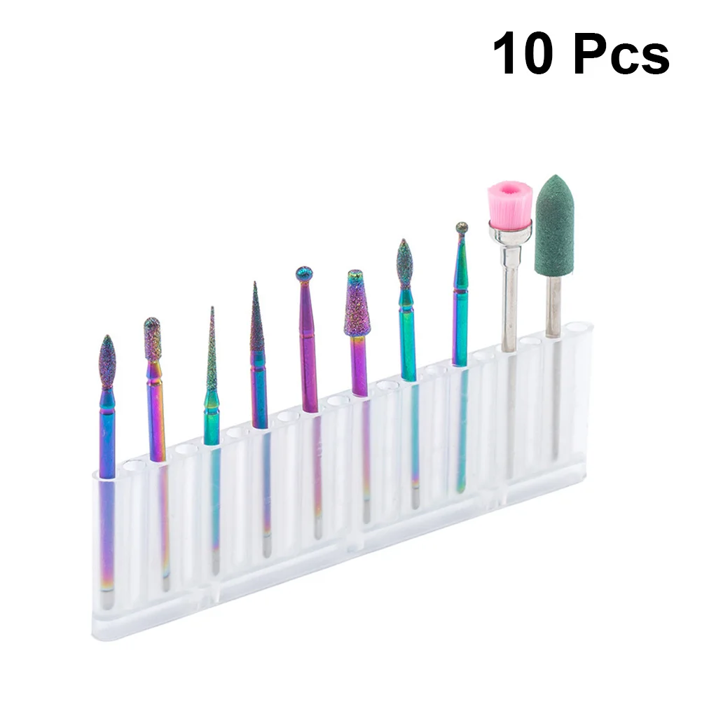 10 pçs conjunto de brocas de unhas kit de brocas de manicure de aço com caso de armazenamento para salão de beleza em casa profissional ferramentas de cabeça de moagem de unhas