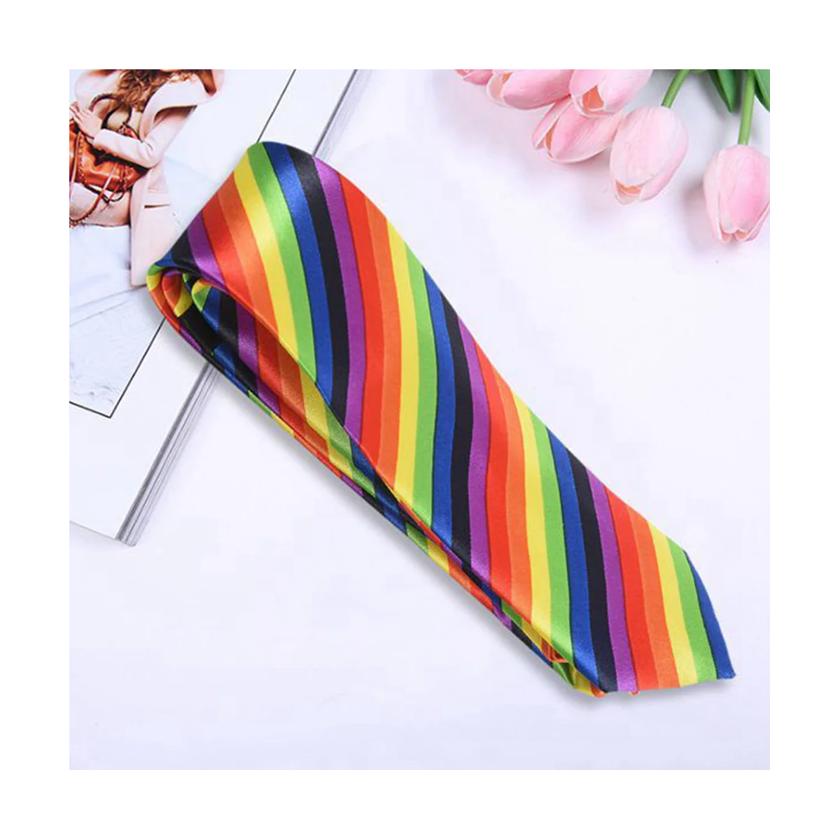 2 Pcs Men Fashion Casual Skinny Slim Narrow Tie Formal Wedding Party Necktie, 19 (Rainbow Color