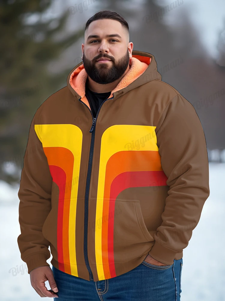 

Biggmans Male Streetwear Thick Print Jackets Hooded Patchwork Pockets Zipper Coats Men Plus Size Autumn Winter Fleece Outerwear