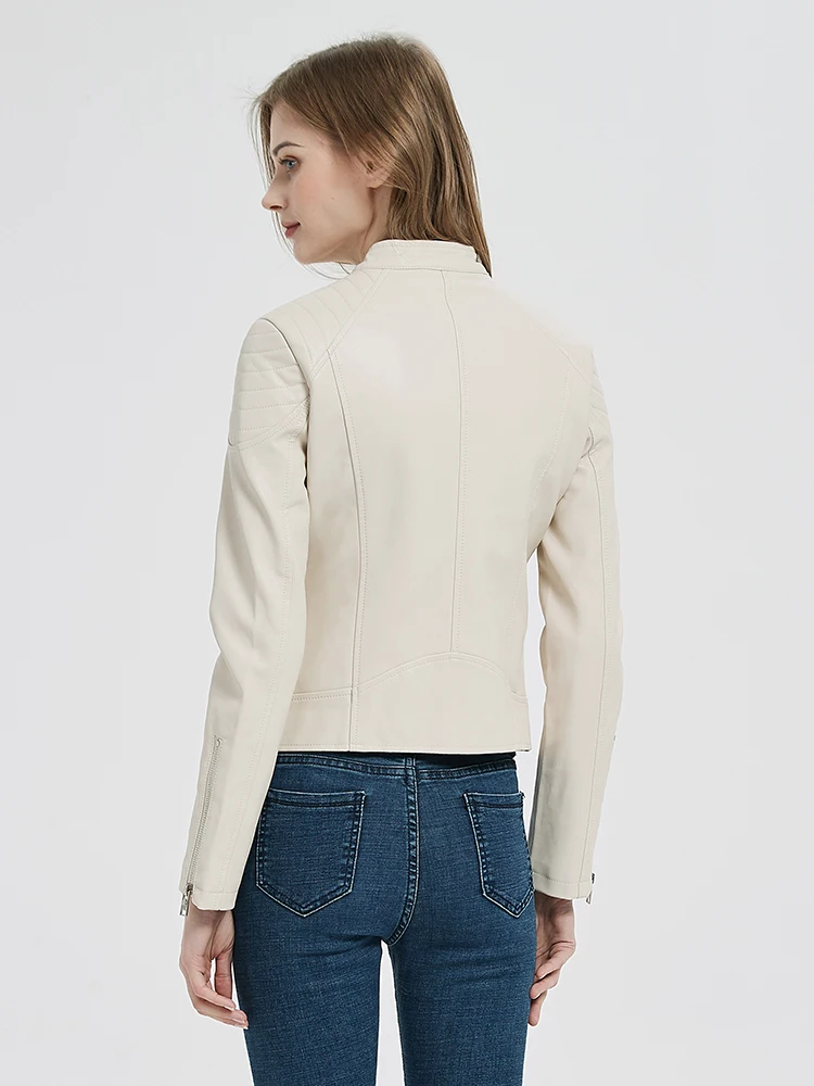 Veste en cuir pour femmes, manteau d'automne 2023 veste de motard à fermeture éclair, Beige noir couleur vin vêtements Chaqueta Mujer XL