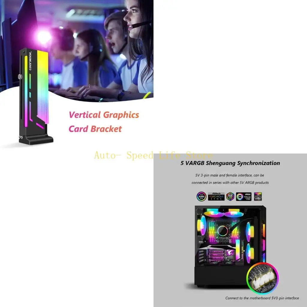 

02DA Coolmoon Colorful ARGB Graphics Card Support Frame Vertical GPU Bracket 5V 3Pin
