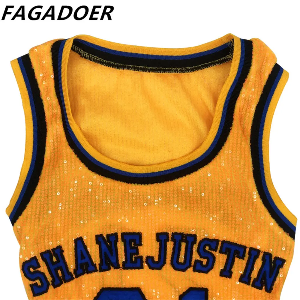 Imagem -06 - Fagadoer-moda Esportiva Lado Lantejoulas Hollow Out Dress Lace up Basketball Jersey Vestidos Sexy Streetwear Outfits 3xl Verão 2023