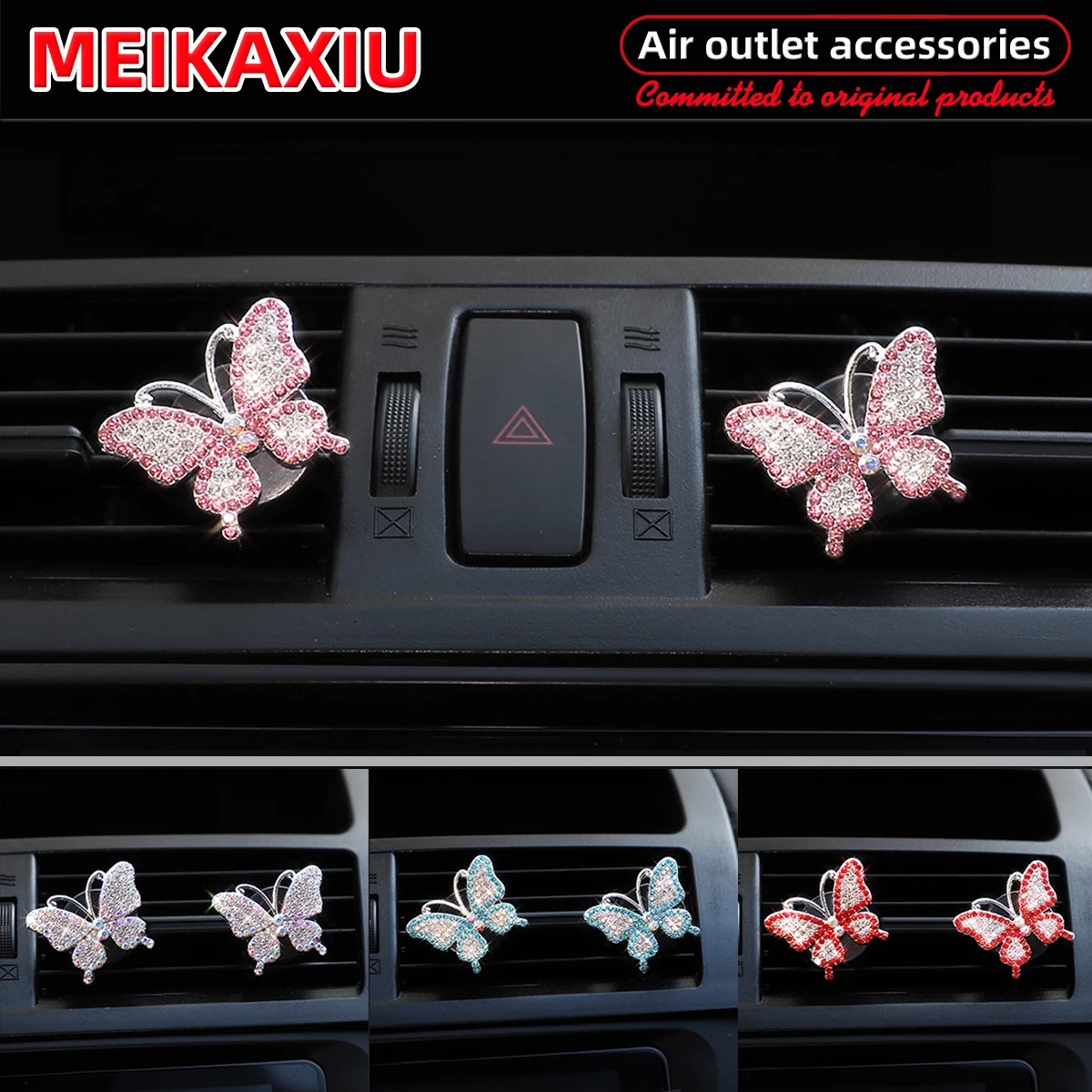 Two Beautiful Zinc-Alloy Butterfly Diamond-Encrusted Sparkling Car Air Outlet Decorations for Women