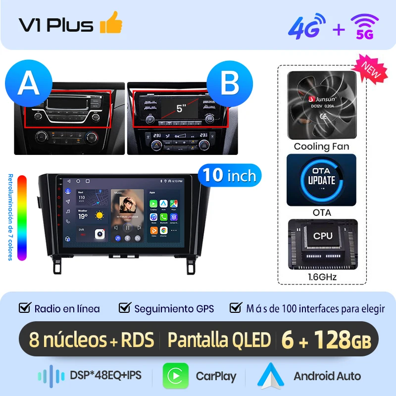 Junsun Radio VozAI voor Qashqai J11 X-Trail3 2013-2017 draadloze CarPlay AndroidAuto autoradio 2DIN met Bluetooth DAB+ GPS RDS