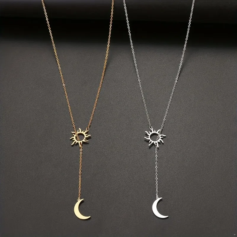 New Stainless Steel Sun Totem and Moon Necklace for Women Fashionable Exquisite Summer Must-Have Party for Friend Jewelry