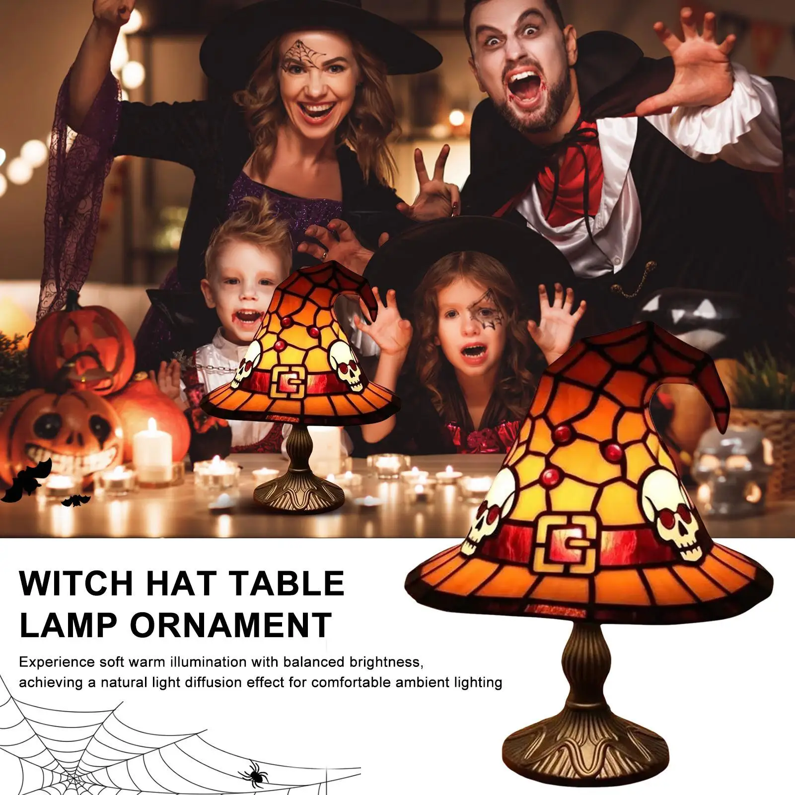 Witch Hat Table Lamp Handmade Colorful Resin Lighted Decoration Halloween Table Lamp for Living Room Bedroom Kitchen Dining
