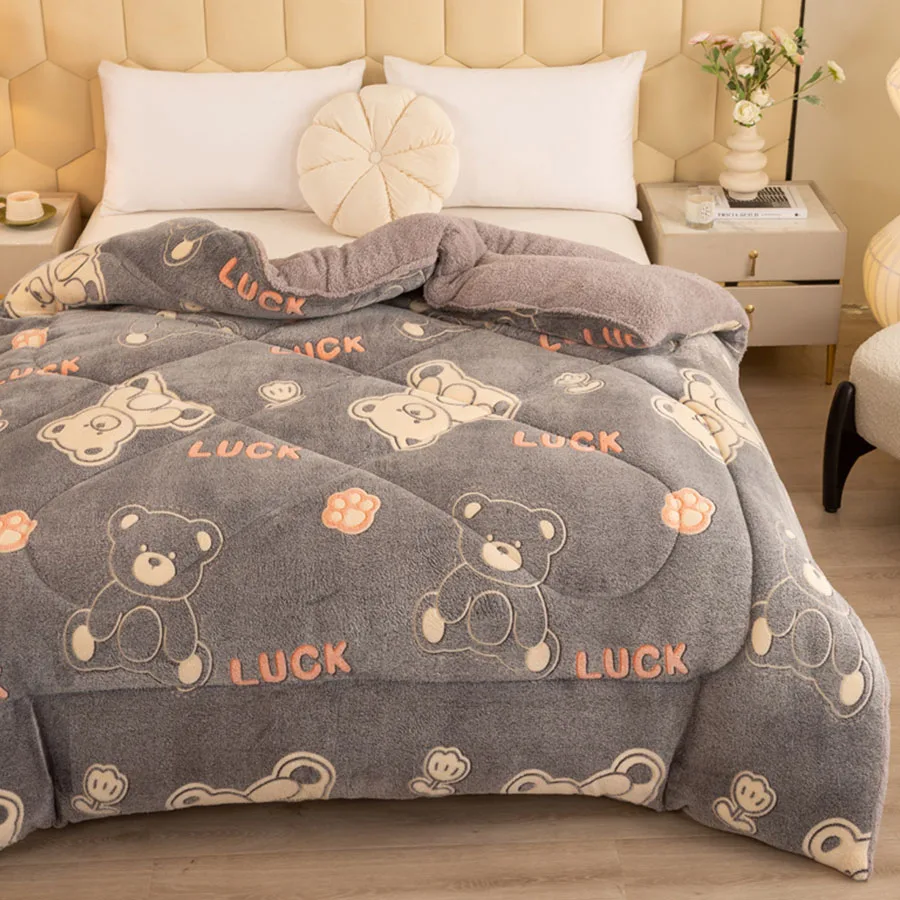 

Winter Bedding Thick Quilt Blanket Thickened Warm Flannel Fleece Comforter for Cold Nights Set Bed Duvets Quilts the Blankets