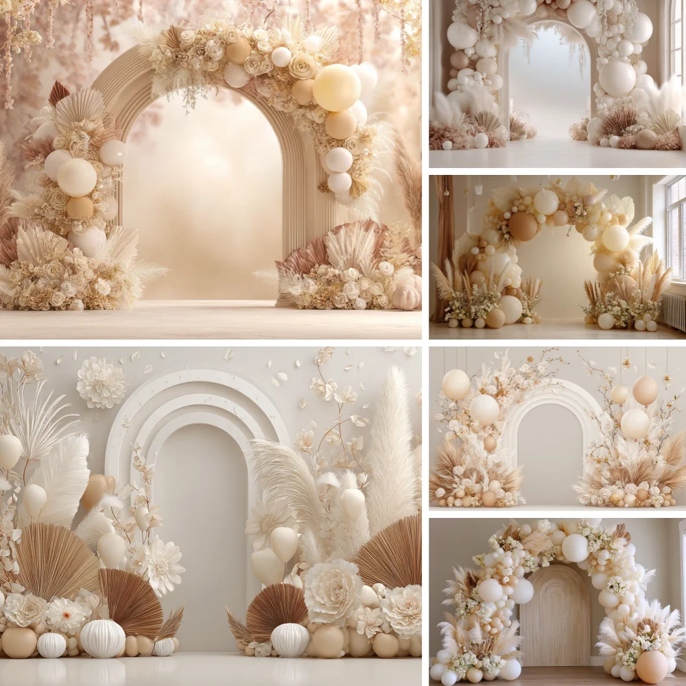 Arch Wall Bohemian Interior Room Pampas Grass Background Backdrop Photography Kids Women Portrait Birthday Photobooth