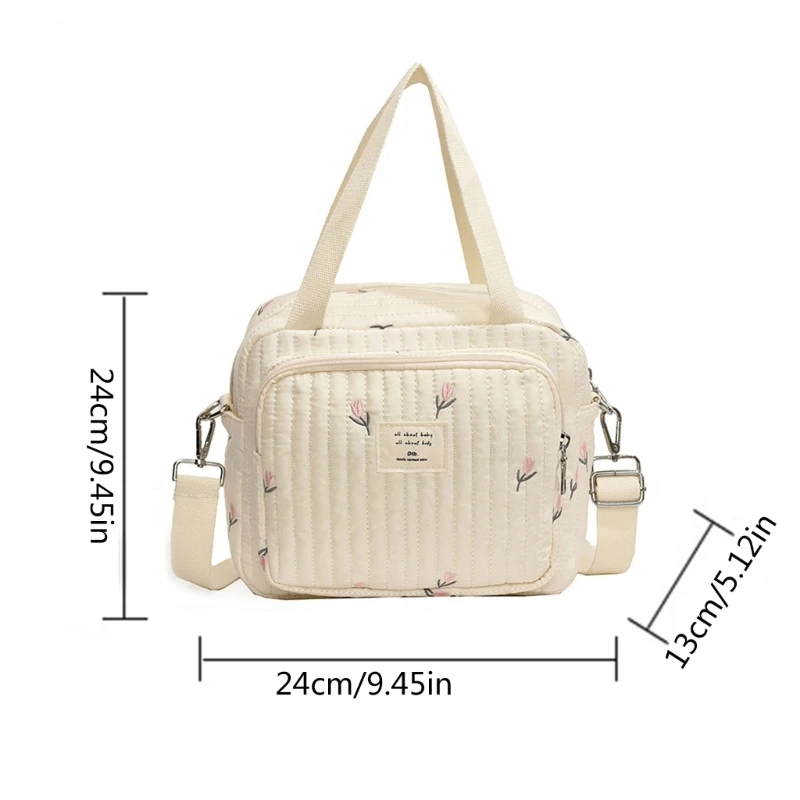 Sac à main en tissu de coton beige pour bébé, motif de broderie de fleurs d'ours mignon, sac à langer à fermeture éclair, nouveau sac à bagages, grande capacité